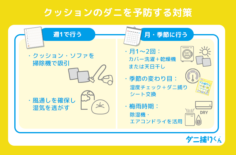クッションのダニ予防ルーティン