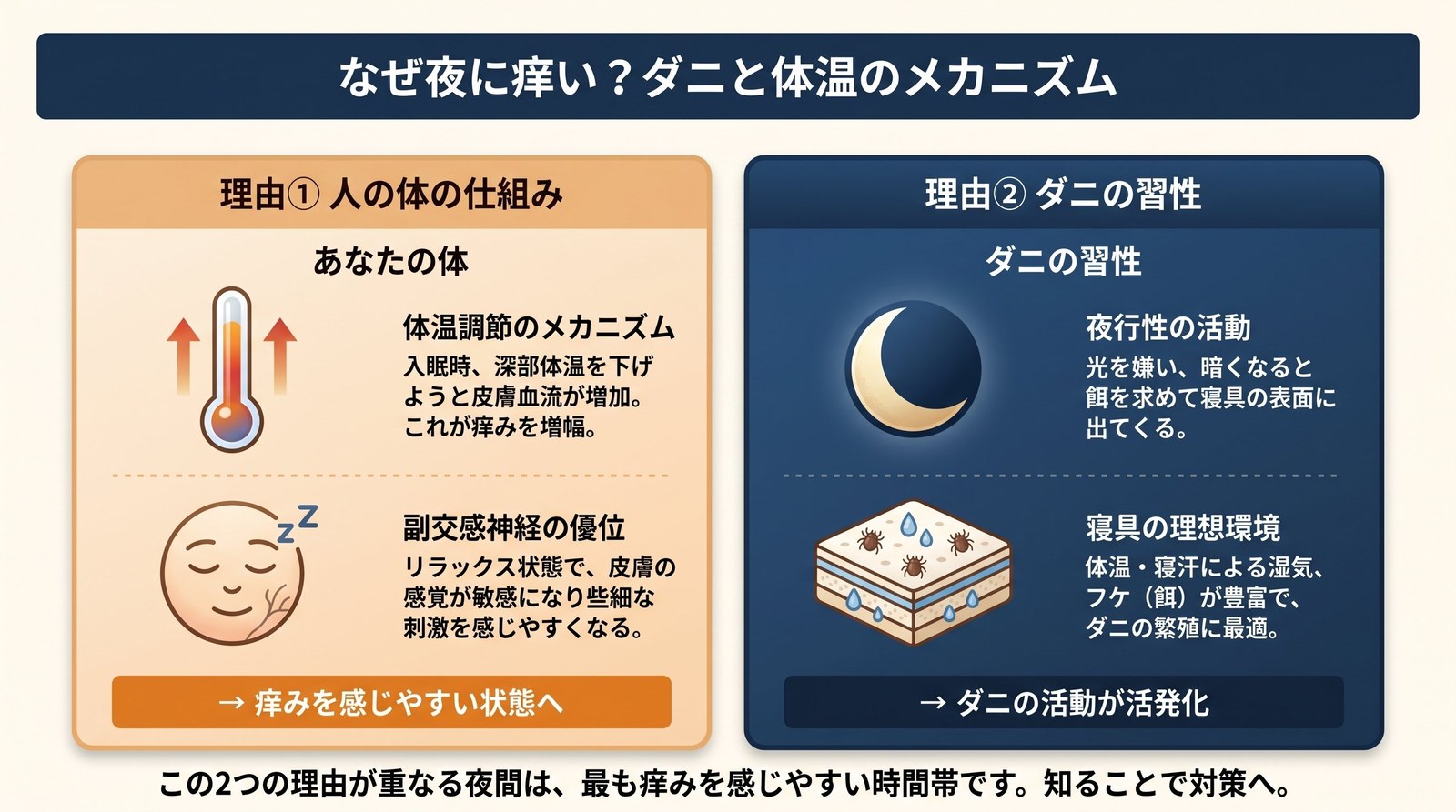夜になると痒くなるメカニズムを示す図解