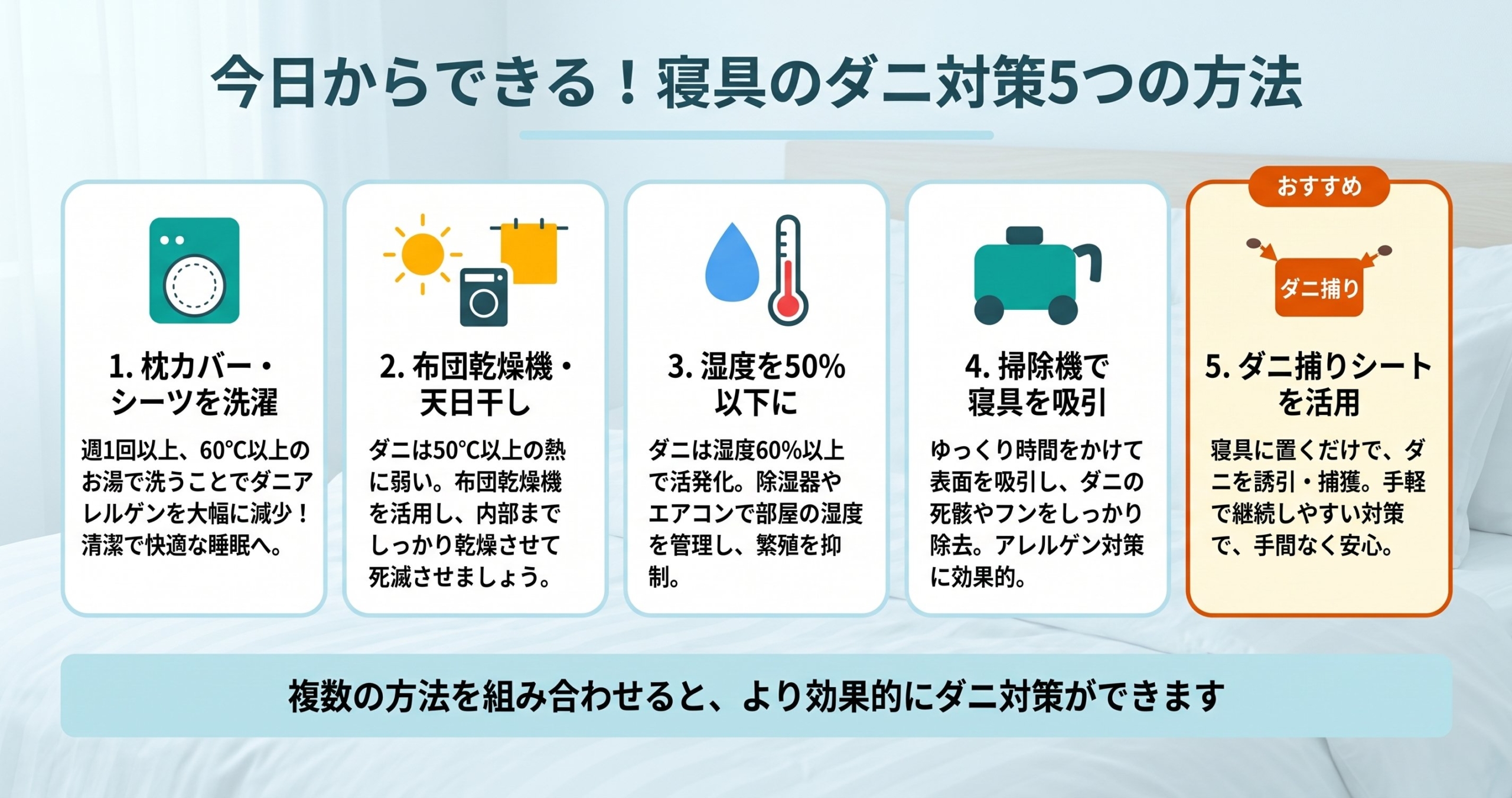 枕のダニが頭のかゆみに関係する仕組みを示した図解